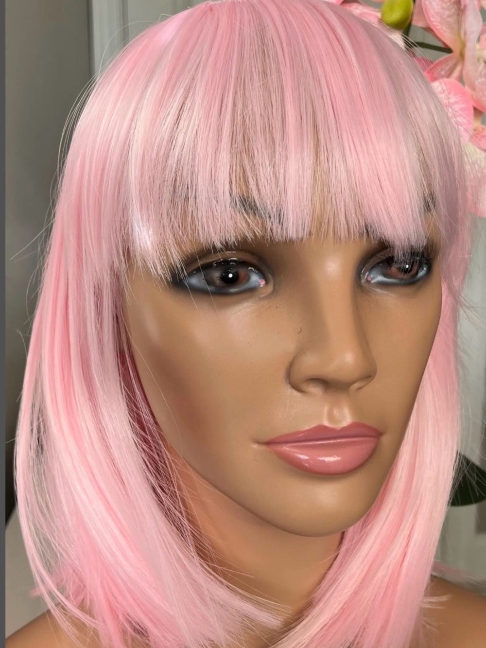 Pink Straight Bob Wig with Blunt Bangs
